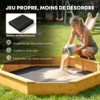 AIYAPLAY Bac à sable en bois avec auvent, bac à sable enfant extérieur avec 4 bancs, doublure de fond, jaune(m-7)