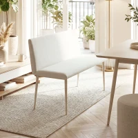 HOMCOM Scaun de sufragerie fără cotiere, material cu aspect de in, scaun de bucătărie cu spătar și picioare metalice, pentru living, Bej(m-4)