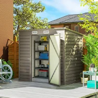 Outsunny 4 x 6ft Galvanised Metal Garden Shed, with Locking Door - Grey(m-2)