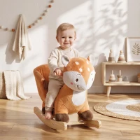 AIYAPLAY Cheval à bascule cerf en peluche avec sons d'animaux, ceinture de sécurité et butées anti-basculement, marron(m-12)