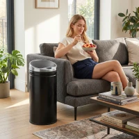 HOMCOM 42L Automatic Motion Sensor Rubbish Bin with Fingerprint Resistant, Stainless Steel, Black(m-7)