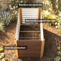 Outsunny Lot de 2 lits de jardin surélevés carrés potagers cadre en acier galvanisé fond ouvert 120 x 60 x 60 cm effet bois marron(m-5)