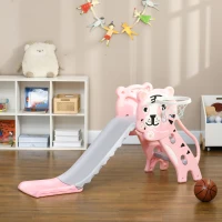 AIYAPLAY Toboggan pour enfants, toboggan intérieur pour enfants, avec panier de basket, thème tigre, de 18 à 36 mois, rose(m-10)
