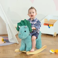 HOMCOM Cavallo a Dondolo per Bambini 3-6 Anni a Forma di Triceratopo con Suoni Realistici, Verde Scuro(m-2)