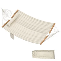Outsunny Hamac suspendu 325 cm avec oreiller extra-long, tissu matelassé, poche pour magazines, intérieur et extérieur, crème(m-12)