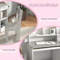 ZONEKIZ Bureau enfant avec chaise ergonomique avec clavier coulissant tiroir niches et étagères ouvertes 90 x 45 x 90 cm gris(m-7)