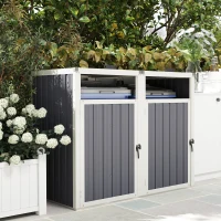 Outsunny Abri pour 2 poubelles 240L cache poubelle extérieur couvercle relevable 180° acier galvanisé 146x81x122cm gris foncé(m-10)