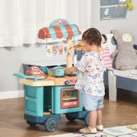 HOMCOM Cocina de Juguete para Niños de 3-6 Años con Ruedas Caja Registradora y Accesorios 79,5x33x90,5 cm Multicolor(m-10)