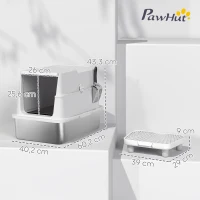 PawHut Arenero para Gatos de Acero Inoxidable XL Cerrado con Tapa Abatible Borde Alto Pala Metálica Antifugas Gris Claro(m-3)