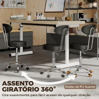 HOMCOM Banco com Rodas Giratório em Couro Sintético com Encosto e Altura Ajustável para Spa, Escritório e Tatuagens Preto(m-6)