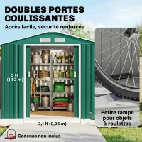 Outsunny Abri de Jardin 2,42 m² - Remise pour Outils avec kit de fondation - cabanon Porte verrouillable - dim. 213L x 130l x 185H cm - tôle d'acier Vert(m-5)