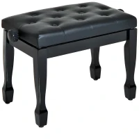 HOMCOM Banco de Piano Altura Ajustável Assento de Couro Sintético Pernas em Madeira 64x35x55 cm Preto(m-1)