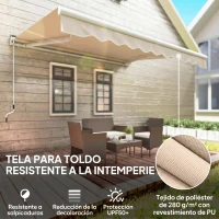 Outsunny Toldo Manual Retráctil 295x250cm Ángulo Ajustable con Manivela para Exterior Balcón Jardín Terraza Crema(m-4)