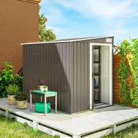 Outsunny Capanno Attrezzi in Metallo 1.5x2m con Base, Porta Scorrevole e Tetto Inclinato, Grigio Chiaro(m-2)