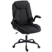 HOMCOM Linen-Look Computer Desk Chair, Executive Office Chair with Flip-Up Armrests and Thick Cushion, Black(m-15)