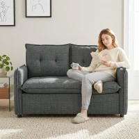 HOMCOM Canapé 2 places, canapé de salon moderne 131 cm avec assise rembourrée, coussins à ressorts, tissu en lin, gris foncé(m-7)