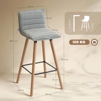 HOMCOM Lot de 2 tabourets de bar, chaises de bar, assise rembourrée, dossier et repose-pieds, 48 x 48 x 99,5 cm, gris(m-3)