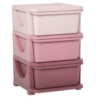 HOMCOM Organisateur de jouets pour enfants avec tiroirs à 3 niveaux, boîtes de rangement en plastique, 37 x 37 x 56,5 cm, rose(m-11)
