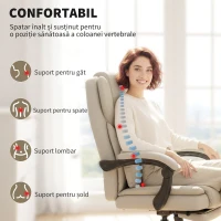 HOMCOM Scaun de birou reclinabil din piele ecologică, cu suport pentru picioare și roți, 65x67x111-119 cm, bej(m-4)