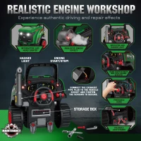 AIYAPLAY Kids Truck Engine Toy, Toy Steering Wheel with Spray, Lights and Sounds, Educational Gifts for 3-6 Years, Green(m-5)