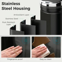 HOMCOM 42L Automatic Motion Sensor Rubbish Bin with Fingerprint Resistant, Stainless Steel, Black(m-5)