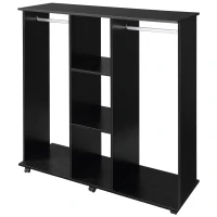 HOMCOM Open Wardrobe Double Mobile Storage Shelves Organizer W/6 Wheels-Black(m-10)