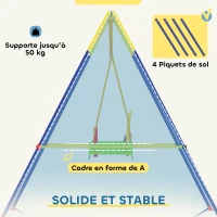 AIYAPLAY Portique Balançoire Enfants 3-en-1, Balançoire Pliable avec Siège Réglable, Intérieur et Extérieur, Multicolore(m-6)