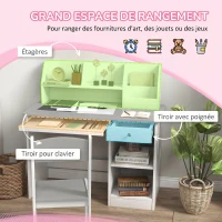 ZONEKIZ Bureau enfant avec chaise ergonomique avec clavier coulissant tiroir niches et étagères ouvertes 90 x 45 x 90 cm gris(m-4)