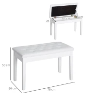 HOMCOM pianokruk pianobank traditionele landelijke stijl cosmetische kruk opbergruimte rubberhout kunstleer wit 76 x 36 x 50 cm(m-3)