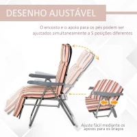 Outsunny Conjunto de 2 Espreguiçadeiras Dobráveis de Jardim com Almofada Acolchoada, Encosto Ajustável em 5 Posições, Apoio para os Pés e Estrutura de Aço, 60x75x65-102 cm, Listas Laranja(m-4)