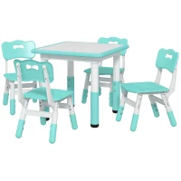 AIYAPLAY Set Tavolo e Sedie per Bambini 5pz con 4 Sedie Regolabili 32x36x52.5-56 cm e Tavolo 60x60x46-58 cm, Verde(m-1)