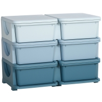 HOMCOM Organisateur de jouets pour enfants à 3 niveaux avec 6 tiroirs, boîtes de rangement en plastique, 75x37x56,5cm, bleu