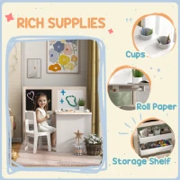 AIYAPLAY 3 in 1 Kids Table and Chair Set with Storage, Whiteboard, Blackboard & Roll Paper for 3-8 Years, White(m-6)