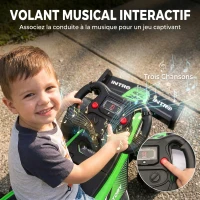 AIYAPLAY Porteur enfants voiture F1, véhicule à pousser avec volant musical, roues silencieuses et coffre, 18-36 mois, vert(m-7)