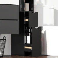 HOMCOM Meuble colonne salle de bain armoire de salle de bain avec tiroirs étagères ouvertes placard 15 x 33 x 136,8 cm noir(m-8)