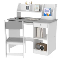 ZONEKIZ Bureau enfant avec chaise ergonomique avec clavier coulissant tiroir niches et étagères ouvertes 90 x 45 x 90 cm gris(m-1)