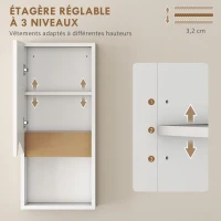 HOMCOM Armoire murale de salle de bain avec porte à fermeture douce, étagère réglable et compartiment ouvert, 30x17x67cm, blanc(m-6)