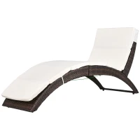 Outsunny Folding Sun Lounger, PE Rattan Garden Lounger Chair with Soft Padded Cushion, Ergonomic Curved Design Sun Bed for Balcony, Garden, Brown(m-10)