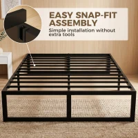HOMCOM 4ft6 Double Bed Frame with Underbed Storage and Steel Slat Support, 32.5 cm Height, Noise-Free, Black(m-5)