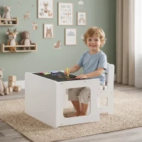 AIYAPLAY Set Tavolo e Sedia per Bambini 3-6 Anni in Legno con Piano Reversibile, Angoli Arrotondati, Bianco(m-8)