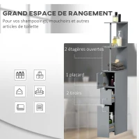 HOMCOM Meuble colonne salle de bain armoire de salle de bain avec tiroirs étagères ouvertes placard 15 x 33 x 136,8 cm gris(m-4)