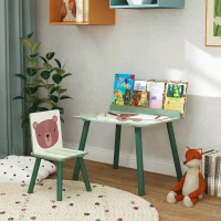 AIYAPLAY Set Sedia e Tavolino per Bambini con Ripiano Portaoggetti, in MDF e Legno di Pino, Verde(m-10)