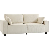 HOMCOM Canapé 3 places en velours côtelé 218 cm, canapé salon,  coussins à ressorts, larges accoudoirs, 2 coussins, beige(m-13)