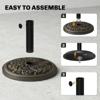 Outsunny 9kg Garden Parasol Base, Round Resin Cast Iron Effect Sun Umbrella Base, Outdoor Umbrella Stand for 38mm or 48mm Outdoor Umbrella Poles, Bronze Tone(m-7)