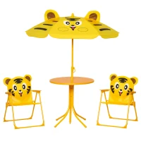 Outsunny Set de Exterior pentru Copii, 4 piese cu 2 Scaune, Umbrelă și Masă Rotundă, din Oțel și Țesătură Oxford Galbenă(m-11)