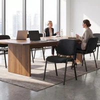 HOMCOM Meeting Chair, Stackable Ergonomic Office Chair with Padded Seat, Curved Backrest for Conference Room, Black(m-9)