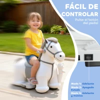 AIYAPLAY Caballito Eléctrico con Música Batería 6V Tacto Suave Ruedas Silenciosas de PU Marcha Adelante Blanco(m-5)