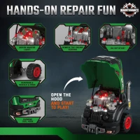 AIYAPLAY Kids Truck Engine Toy, Toy Steering Wheel with Spray, Lights and Sounds, Educational Gifts for 3-6 Years, Green(m-4)