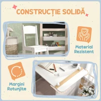 AIYAPLAY Set Masă și Scaun pentru Copii 3-8 Ani cu Tablă Neagră, Tablă Albă, Containere și Rulou de Hârtie, Alb(m-7)