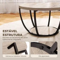 HOMCOM Mesa de Centro Redonda para Sala com Prateleira e Estrutura Metálica 80x80x43,8 cm Carvalho(m-7)